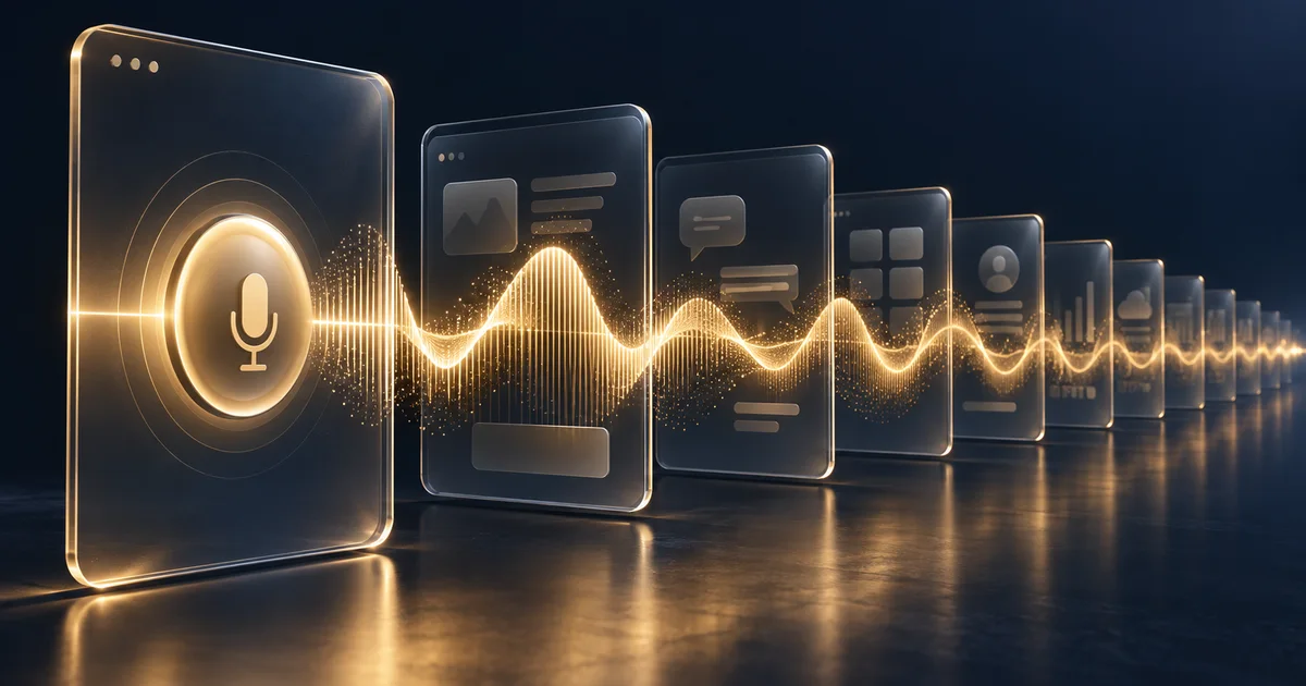 A voice waveform connecting application windows into the distance